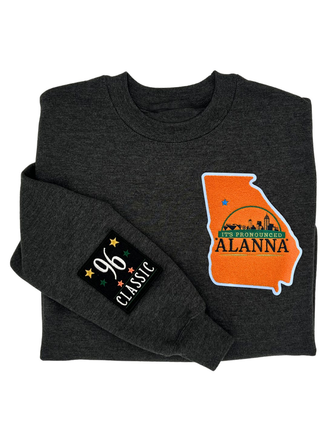 MiddleGrounds-Atlanta-apparel-and-clothing-1996-Classic-Georgia-state-outline-crewneck-urban-branded-merch-featuring-Atlanta-skyline-design