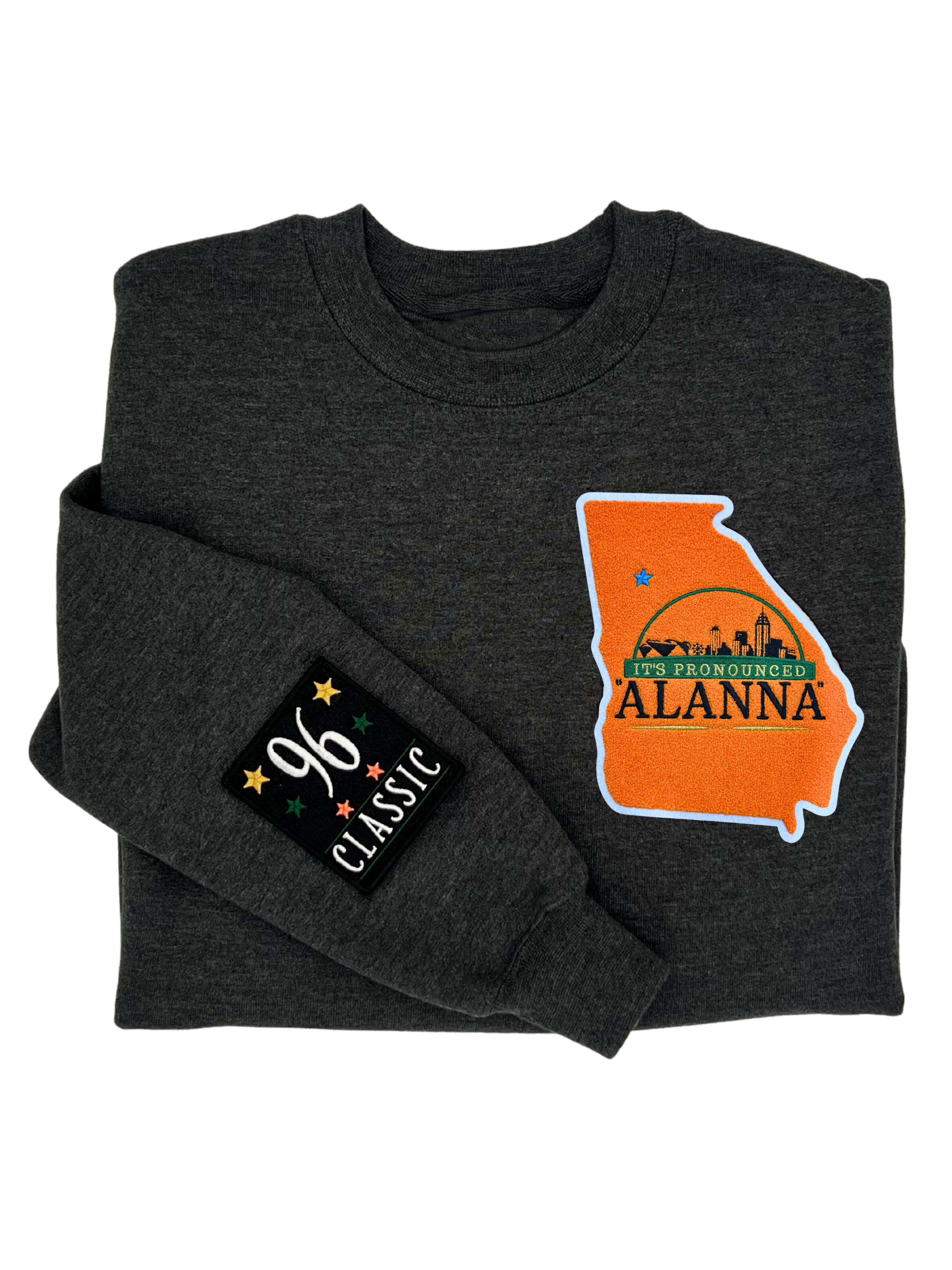 MiddleGrounds-Atlanta-apparel-and-clothing-1996-Classic-Georgia-state-outline-crewneck-urban-branded-merch-featuring-Atlanta-skyline-design